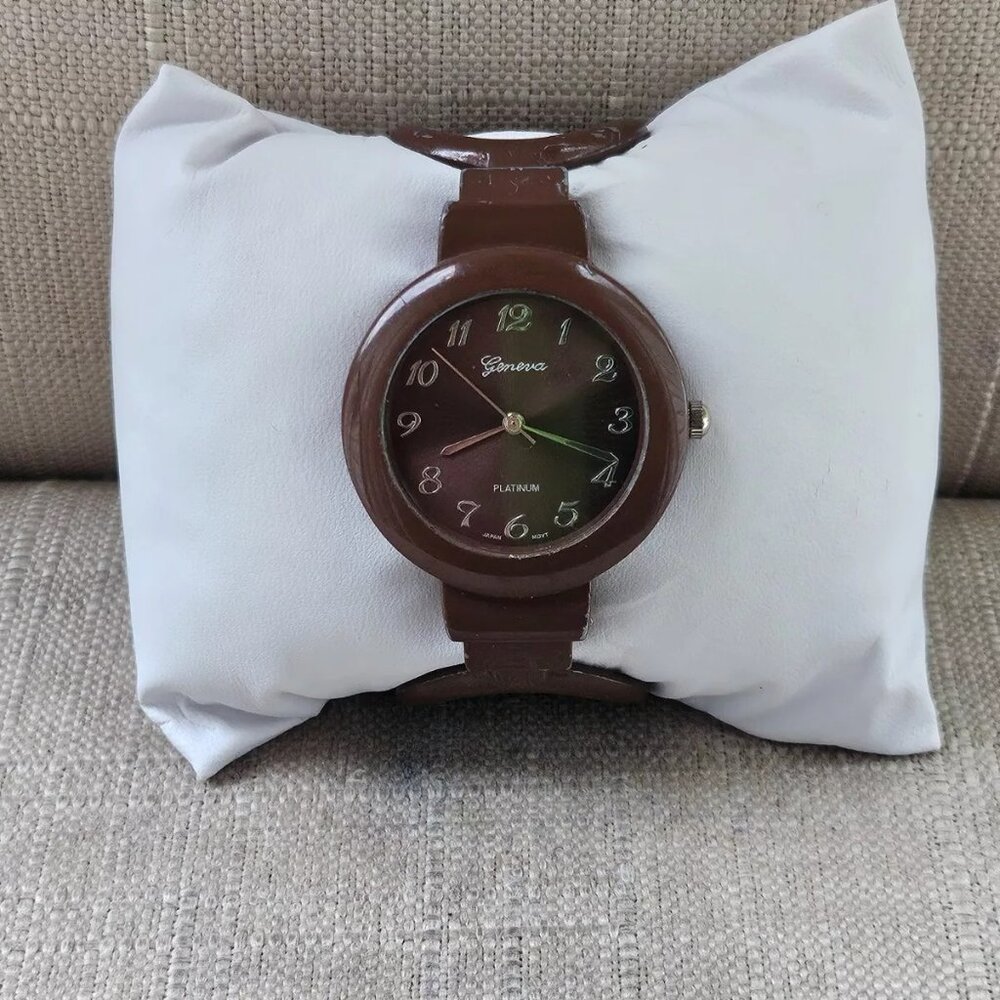 Geneva Women Wristwatch Brown Tone Metal Cuff Band Analog Watch - Picture 10 of 12
